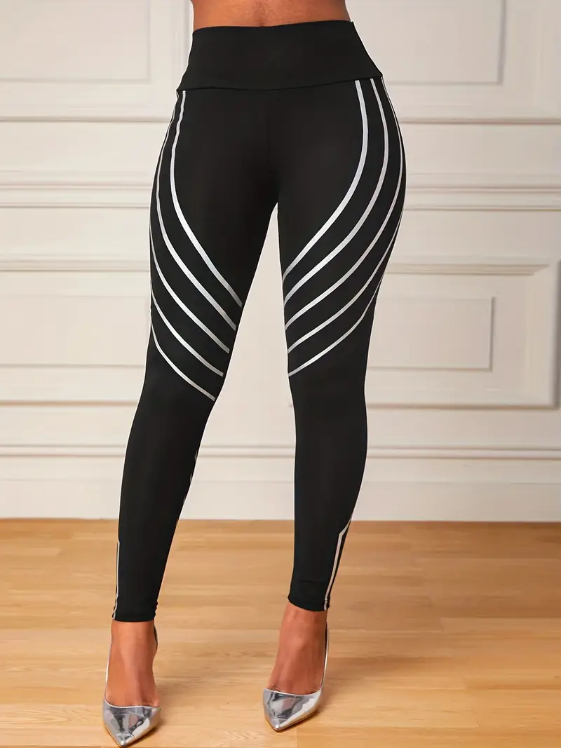 Plus Size Sports Leggings, Women's Plus Camo Print Side Striped High  Waisted Yoga Fitness Pants